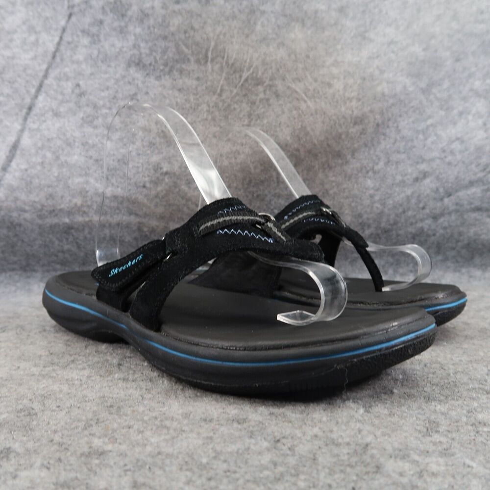 Skechers Shoes Womens 10 Sandal Slip On Comfort Active Relaxed Fit Leather Black